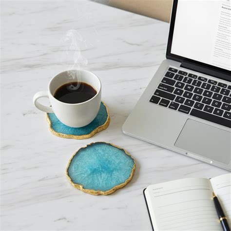 Turquoise Crystal Agate Coaster With Gold Plating Set of 2 – HOMEARTE INDIA