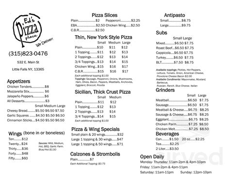 Menu for Ed's Pizza Place in Little Falls, NY | Sirved