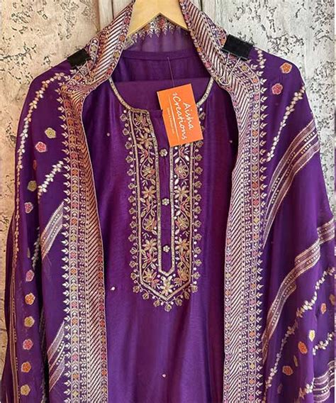 Pure russian silk unstiched shirt with beautiful hand embroidery embro ...
