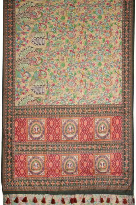 Cream Kalamkari Print Malai Cotton Saree 10067895 – Avishya.com