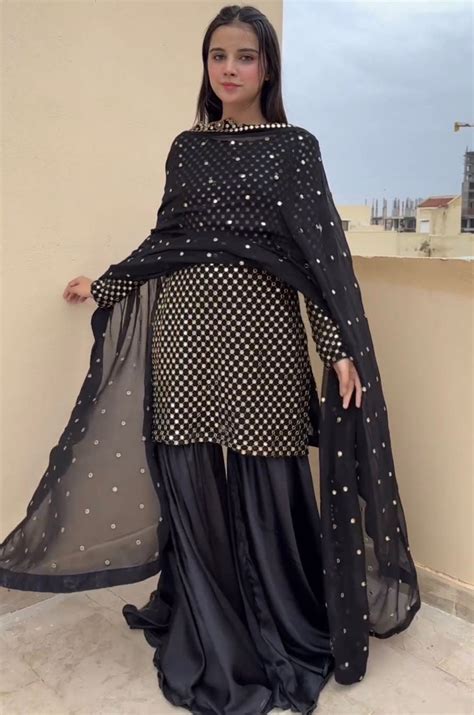 Black georgette thread sequin work designer sharara suit