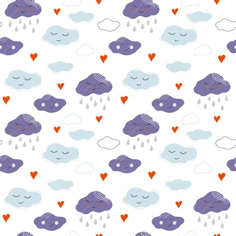 Premium Vector | Seamless pattern with clouds, rain and hearts. hand drawn vector illustration ...