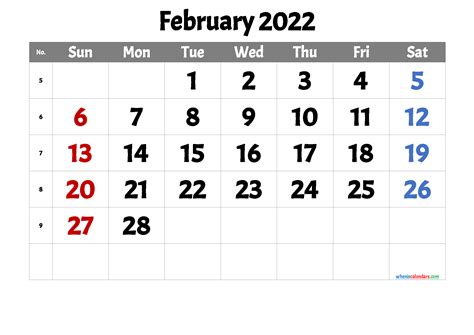 February 2022 Calendar Printable Landscape