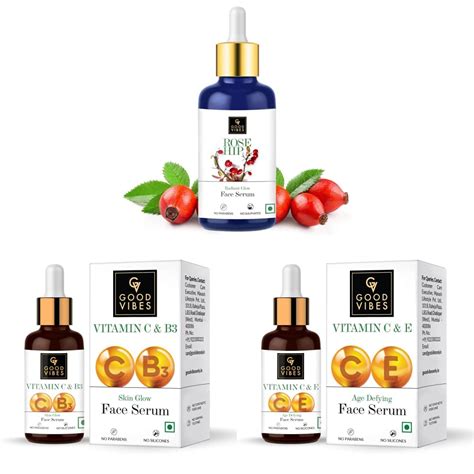 Good Vibes Rose Hip Face Serum, 30 ml & Good Vibes Vitamin C & Vitamin ...