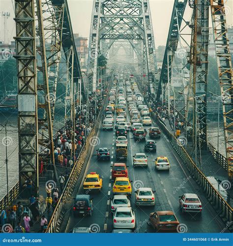 Indias Iconic Howrah Bridge In Kolkata, Spanning The Hooghly River And Bustling With Daily Life ...