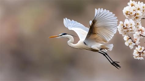 A white heron flying over a flowering tree 60170069 Stock Photo at Vecteezy