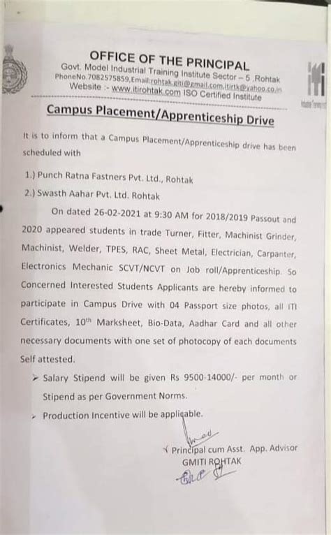 ITI apprenticeship campus placement drive 2021 Government ITI College ...