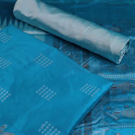 Blue Ikkat Bomkai Silk Dress Material | C281000494 – Priyadarshini Handloom