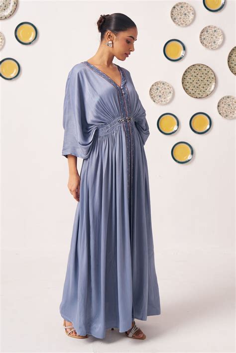 Aeris Steel Blue Embellished Maxi Dress – Western Era