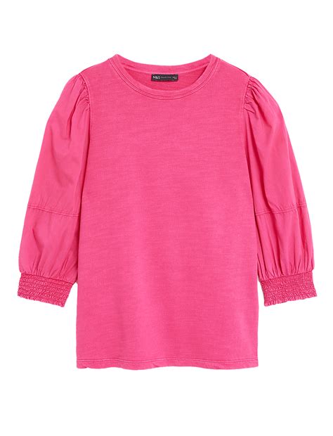 Buy Pure Cotton Crew Neck Volume Sleeve Top at Marks & Spencer