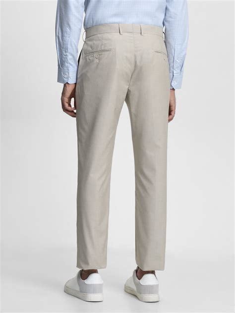 Buy WES Formals Dobby Beige Relaxed-Fit Mid-Rise Trousers from Westside