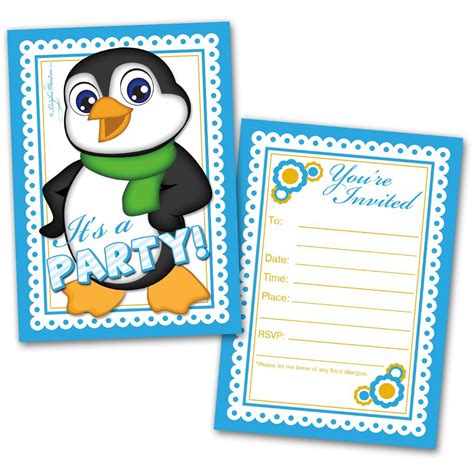 Buy Party Invitation Cards | 20 Cards with 20 Envelopes | Boy Penguin ...