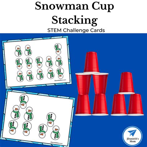 Snowman Cup Stacking STEM Challenge Cards - JDaniel4s Mom