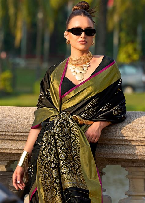 Black Woven Banarasi Soft Silk Saree – Zari Banaras