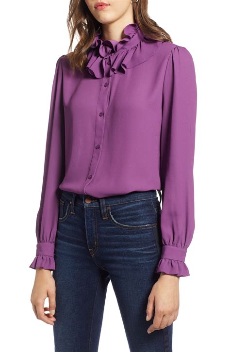 Halogen® Ruffle Neck Blouse available at #Nordstrom | Blouse nordstrom ...