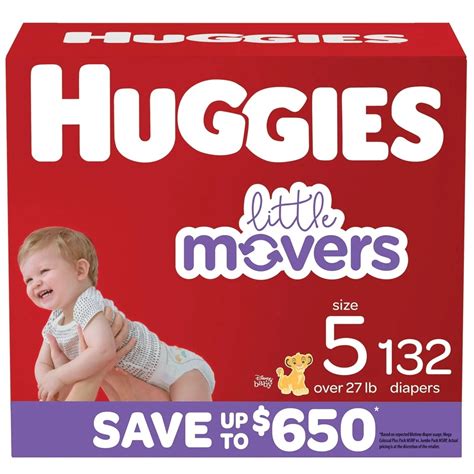 Huggies Little Movers Diapers, Size 5 - 27+ Pounds (132 Count ...