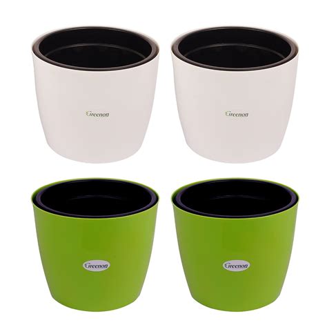 GREENON® Plant Pot 10 Inch Pack of 4 (8 Pots) | Self Watering Indoor ...