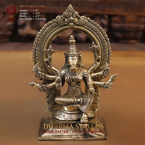 Brass Varaha (Lord Vishnu) in Seated Posture with Frame Behind Him. 8 ...