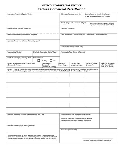 Mexico Commercial Invoice Form - Fill Online, Printable, Fillable ...