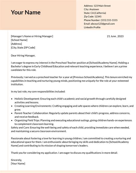 daycare teacher cover letter