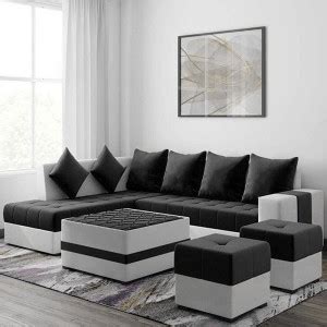 Torque Steffan L Shape 8 Seater Sofa Set with Centre Table and 2 Puffy ...