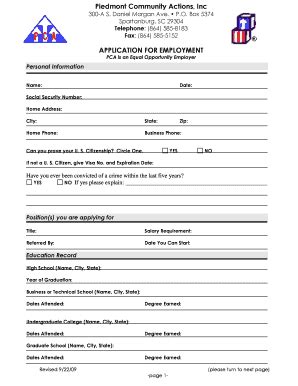 Piedmont Community Actions Applications Form - Fill and Sign Printable ...
