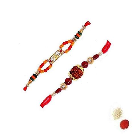 Buy Indigo Creatives Swastika and Rudraksha Rakhi Set (Pack of 2) at ...