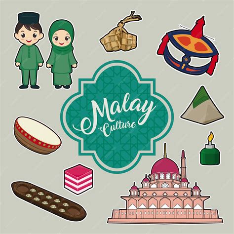 Vibrant malay culture elements and traditional symbols | Premium Vector