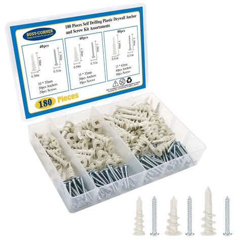 Nylon Plastic Drywall Anchors - 180 Pieces, Self-Drilling Wall Anchors ...