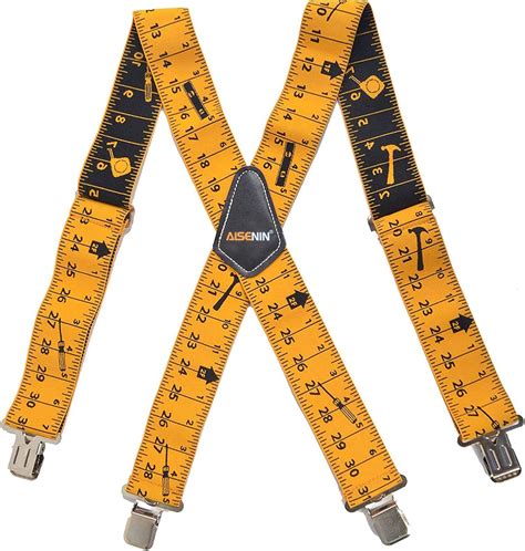 AISENIN Tape Measure Suspenders for Men 2" Wide X-Back Work Suspenders ...