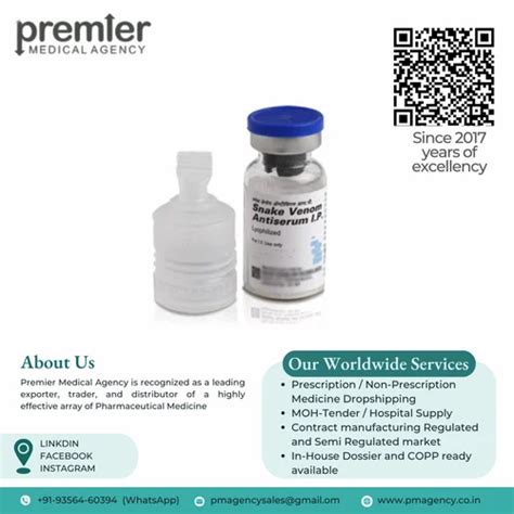 Pharmaceutical Injectables - Benom Snake Antivenom Exporter from Nagpur