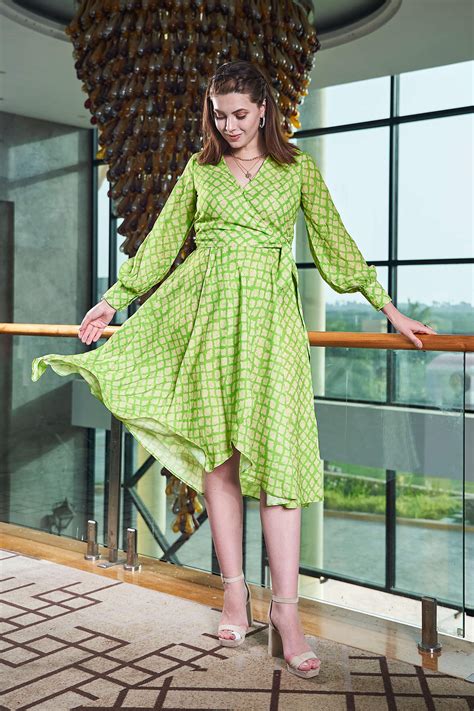 Traditional V Neck Full Sleeve Wrap Midi Dress – neofaa.com