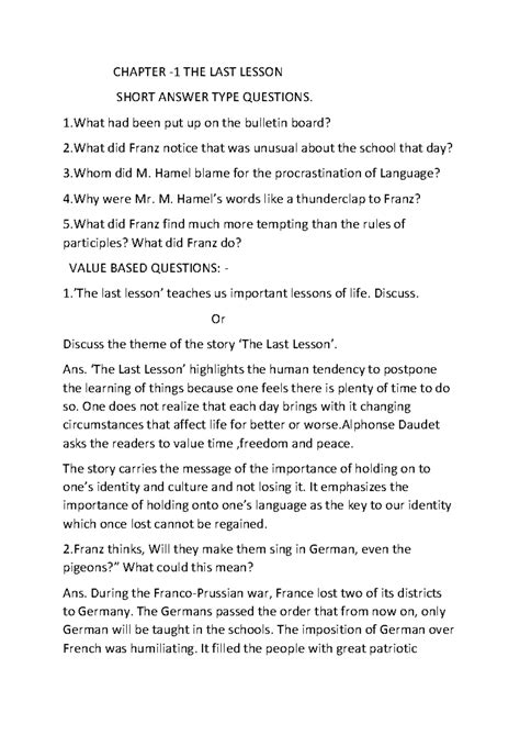 Class 12 Chapter 1 english literature - CHAPTER -1 THE LAST LESSON ...