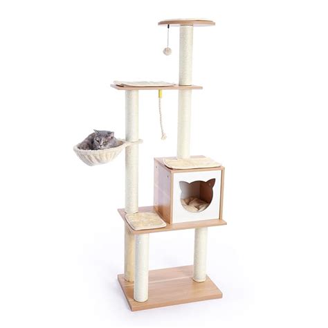 Buy PETEPELA Cat Tree Cat Tower for Indoor Cats 65.6 Inches Modern Wood ...