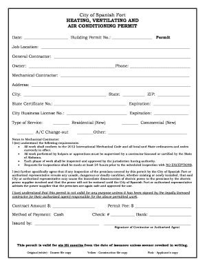Fillable Online HVAC Permit Application - City of Spanish Fort Fax ...