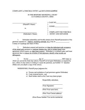 2003-2026 Form OH Complaint in Forcible Entry and Detainer Sample ...