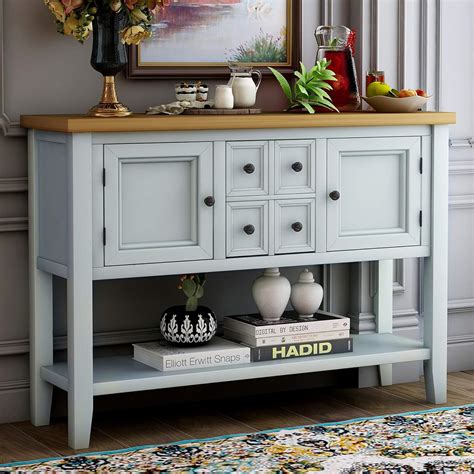 Buy P PURLOVE Console Table Buffet Table with Storage Drawers Cabinets ...