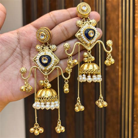 Blue Hanaya Premium Brass Jhumki – Shona's Style