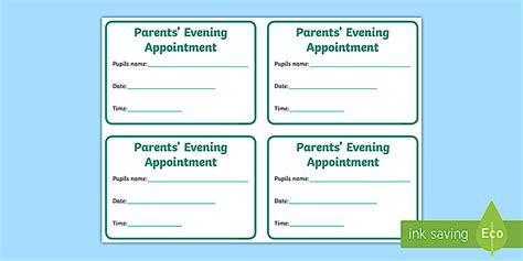 👉 Parents Evening Appointment Cards