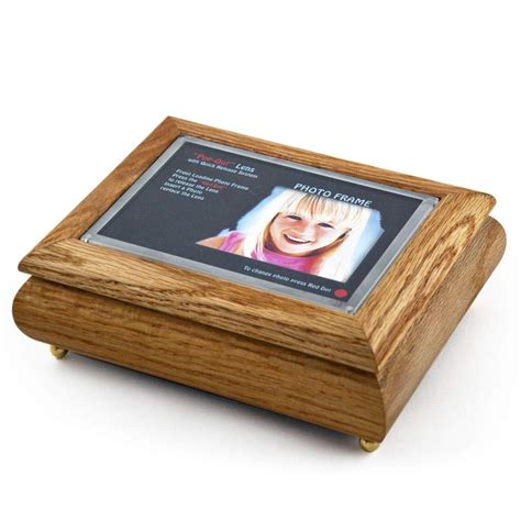 4”x6” Oak Wood Photo Frame Music Box – 18 Note Musical Jewelry Box Pop ...