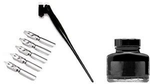 Definite Lacquered Oblique Handle Dip Pen with 5 different Calligraphy ...