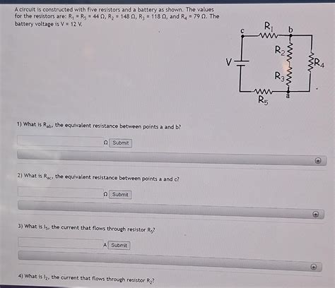 Solved A circuit is constructed with five resistors and a | Chegg.com