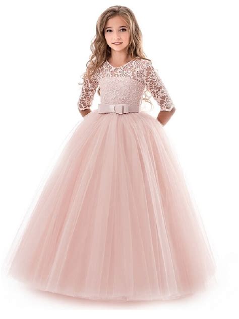 Kids Girls' Flower Girl Dress Dress Half Sleeve Wedding Party Lace up ...