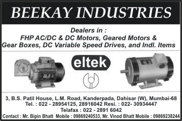 beekay industries dahisar e mumbai dealers in fhp ac dc dc motors ...