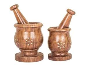 Big Homes Set Of 2 Wooden Spice Mortar & Pestle / Masher In Natural ...