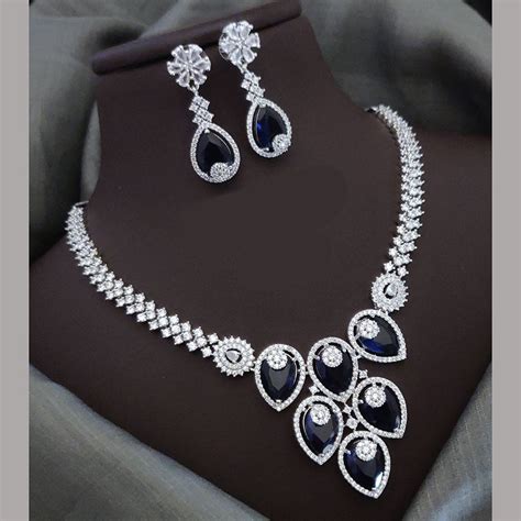 Akruti Collection Silver Plated American Diamonds Necklace Set ...
