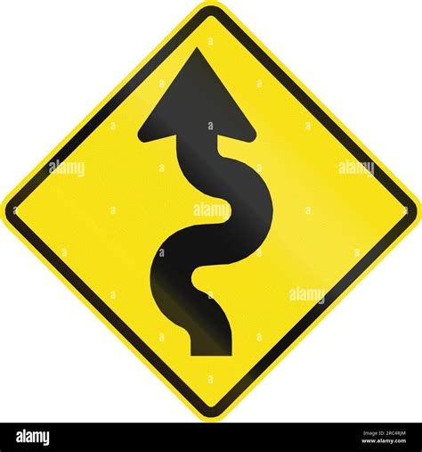 Warning road sign in Chile: Series of curves first to right ahead Stock ...