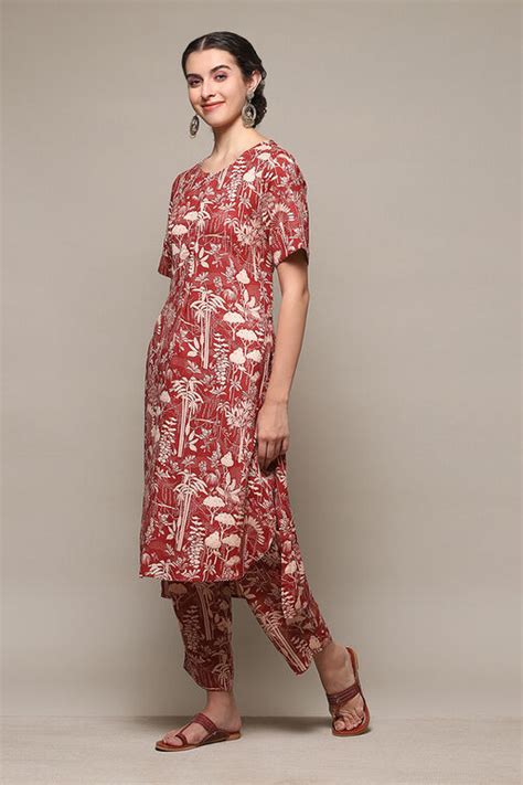 Terracotta Rayon Straight Printed 2 Piece Set