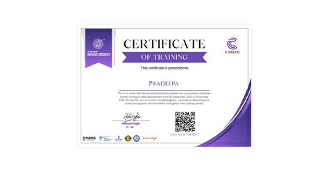 Pradeepa | Training Certificate Corizo | Corizo Edutech