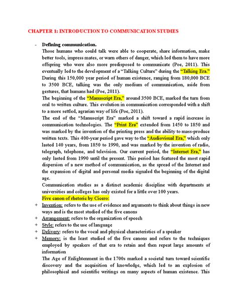 CHAPTER 1: INTRODUCTION TO COMMUNICATION STUDIES - Key Concepts and Evolution - Studocu